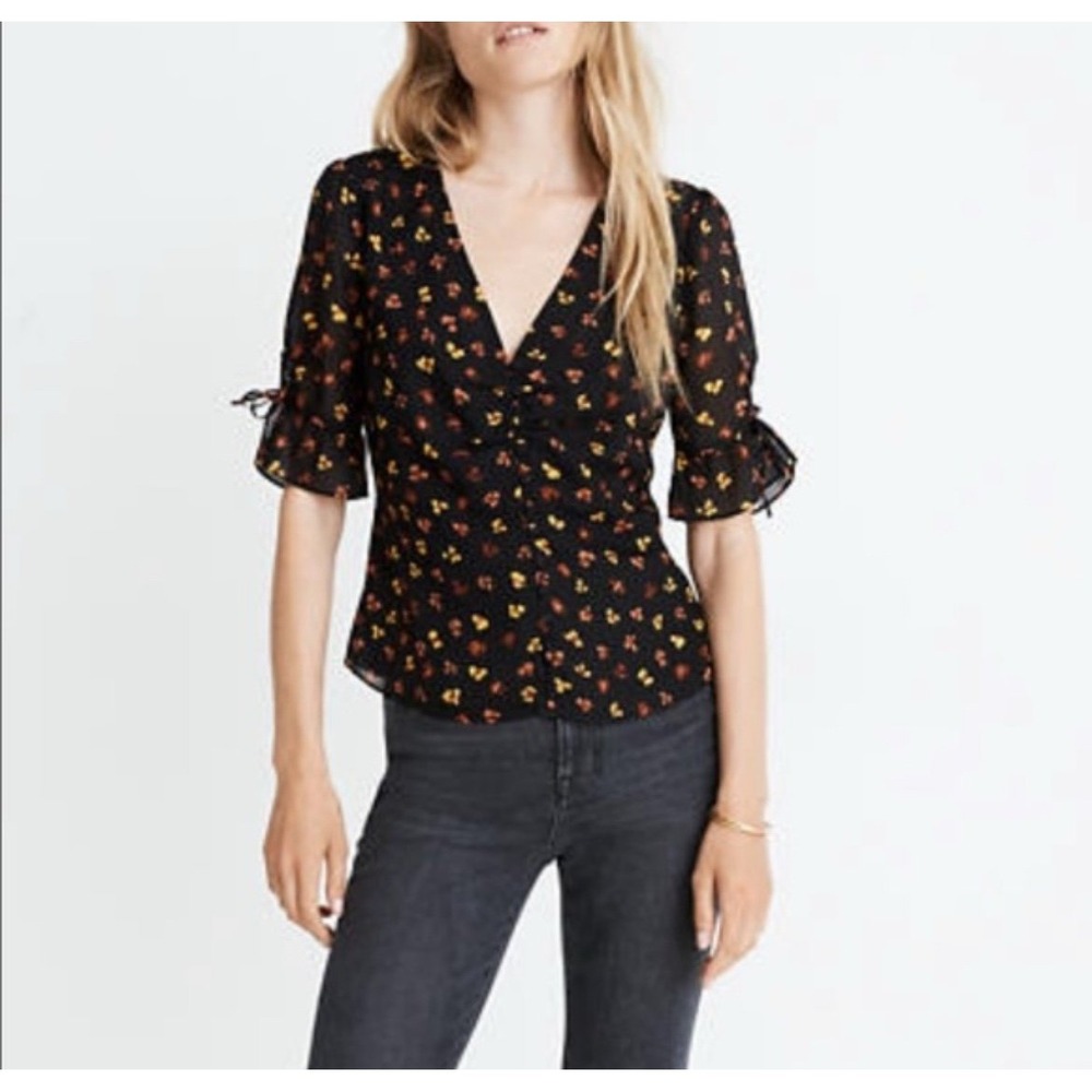 Madewell‎ Silk Daylight Tie-Sleeve Top in Feline Floral size 4